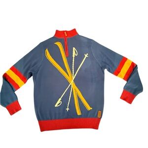 Tipsy Elf Men’s Blue and Red Sweater with Ski Design XL